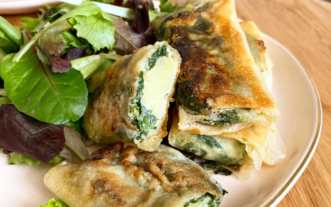 Briques aux épinards, pommes de terre & chèvre frais